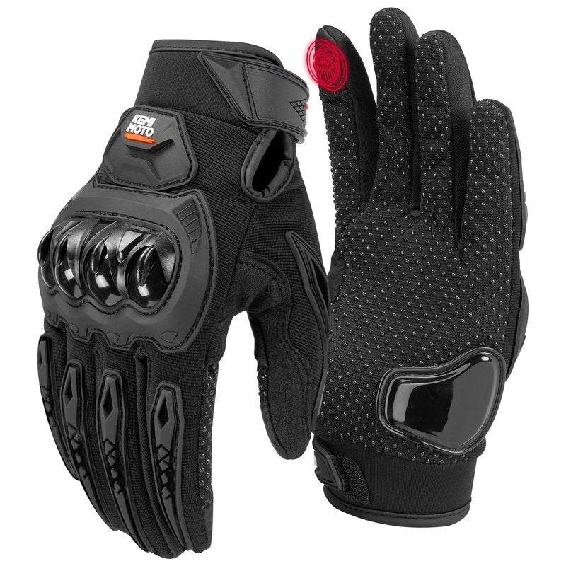 KEMIMOTO Motorcycle Gloves for Men/Women, Touchscreen Dirt Bike Gloves with Shell, Anti-Slip for Motorbike, Riding, Racing, Cycling, Dirt Bike, ATV, UTV, Motocross, BMX, Hiking (Black-L)