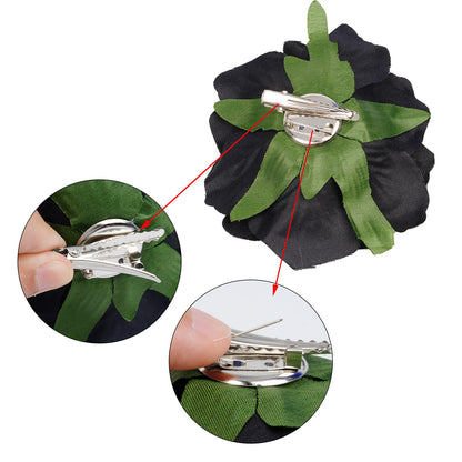 Topbuti Rose Hair Clip Flower Hairpin Brooch, 4 Pcs Fabric Floral Clips Mexican Hair Flowers Pin up Headpieces for Woman Girl Wedding Party Mother's Day (Black)