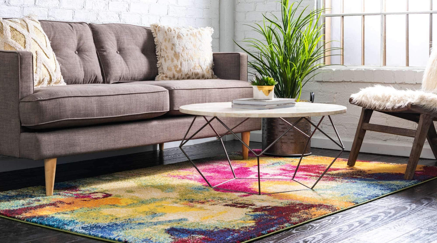 Unique Loom Estrella Collection Colorful, Abstract, Watercolor, Modern, Eclectic Area Rug (5' 0 x 8' 0 Rectangular, Multi/Beige)