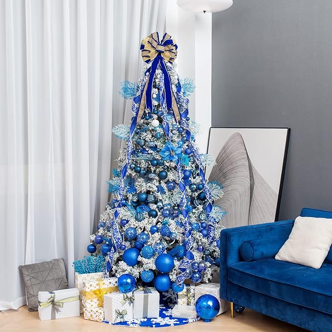 6pcs 3.94" Christmas Ball Ornaments Glitter Shatterproof Christmas Tree Ornaments Sequin Xmas Hanging Balls Decorations for Wedding Party Holiday(Sapphire, 6pc-10cm)