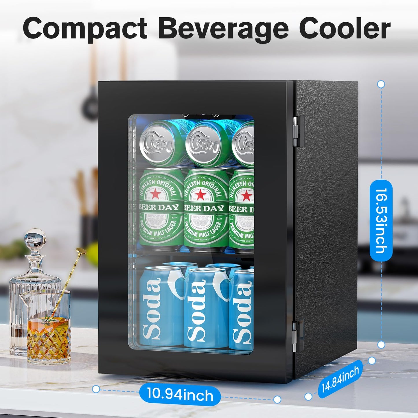 Electactic 24 Cans Beverage Refrigerator Cooler, Mini Fridge Countertop Drink Cooler for Soda, Canned Beer, Adjustable Digital Temperature Control for Home Dorm Office, Black