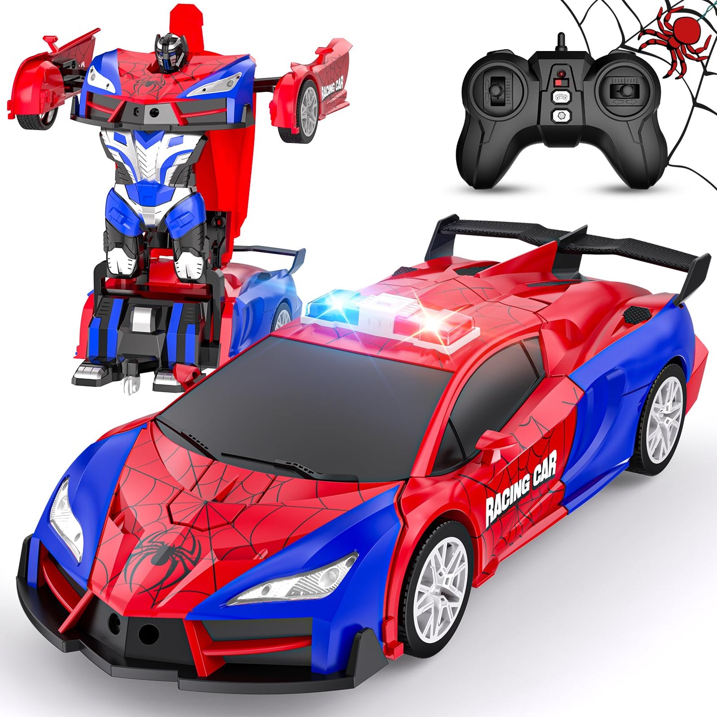 CEGOUFUN Remote Control Car for Boys 4-7, Rc Cars for Boys Age 8-12, One Button Transformation to Robot with Flashing Light 2.4Ghz Transforming Robot Car 1:18 Scale for Kids with 360 Degree Rotation