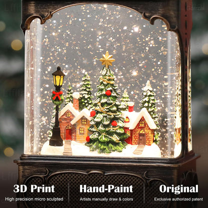 Lffital Christmas Snow Globes Lantern, Lighted Christmas Decorations Indoor for Home with Music Timer Glitter, Forest House Scene Musical Snowglobe Festival Gifts, USB & Battery Operated