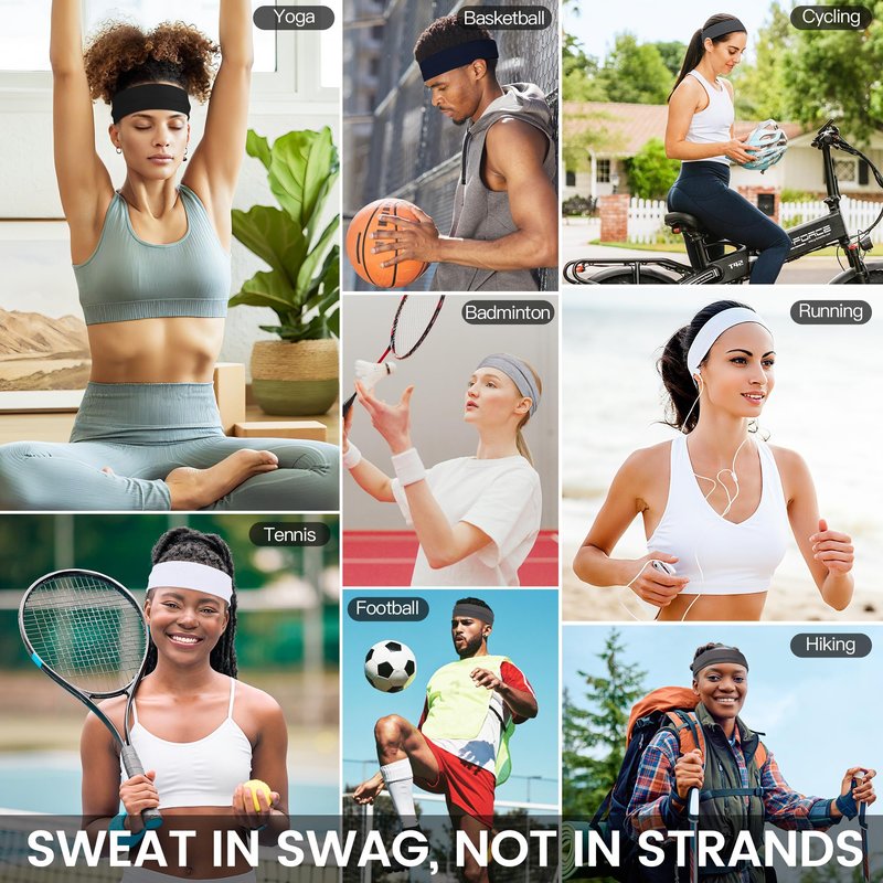 10 PCS Headbands for Women - Fashion Non Slip Headbands for Women and Men Perfect for Sports and Outdoor Activities in Summer, Including Running, Yoga, Cycling, Gym Workouts