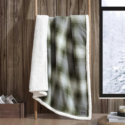 Eddie Bauer - Throw Blanket, Brushed Fleece & Plush Sherpa Soft Blanket, Throw Blanket for Couch & Bed (Nordic Plaid Green, 50" x 70")