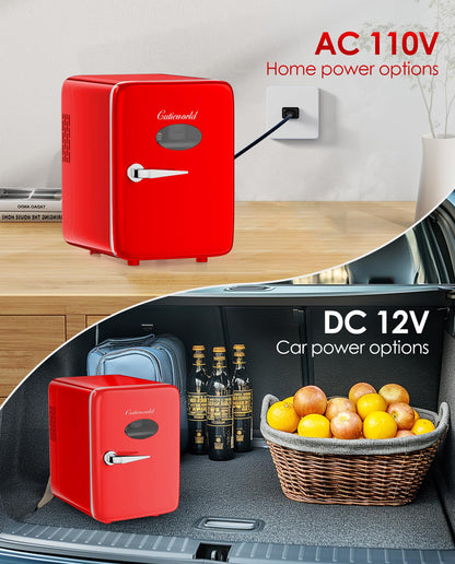 Skincare Fridge With Dimmable LED Light Mirror, 4L Mini Fridge For Desktop, Travel or Cool & Heat, Makeup Fridge for Cosmetics, Skin Care and Food, Green