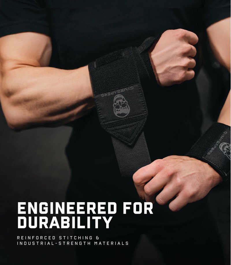 Gymreapers Weightlifting Wrist Wraps, Black/Black, 18", One Size