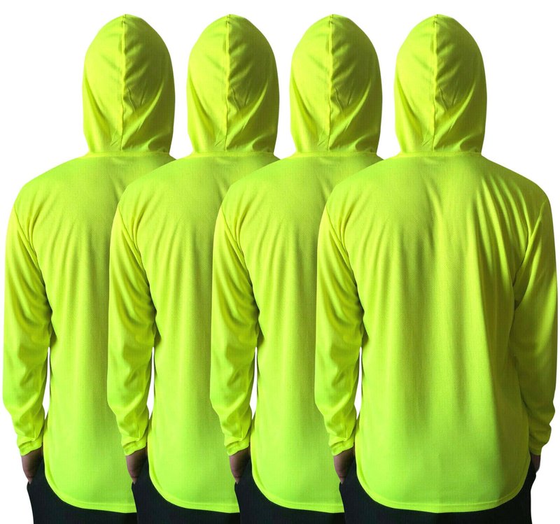 Men UPF 50+ Sun Protection Breathable T Shirt Long Sleeve Fishing Workout T-Shirts with Hood (as1, Alpha, l, Regular, Regular, 4Pcs Neon Yellow)