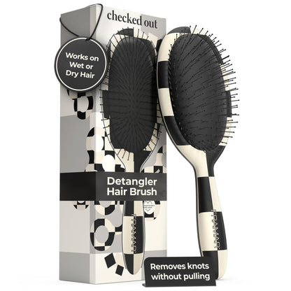 FRAMAR Checkered Print Hair Brush Detangler – Wet Hair Brushes For Women, Womens Hair Brush, Black and White Checkered Hair Accessories, Hairbrush For Women, Cepillos Para Cabello – Detangle Brush