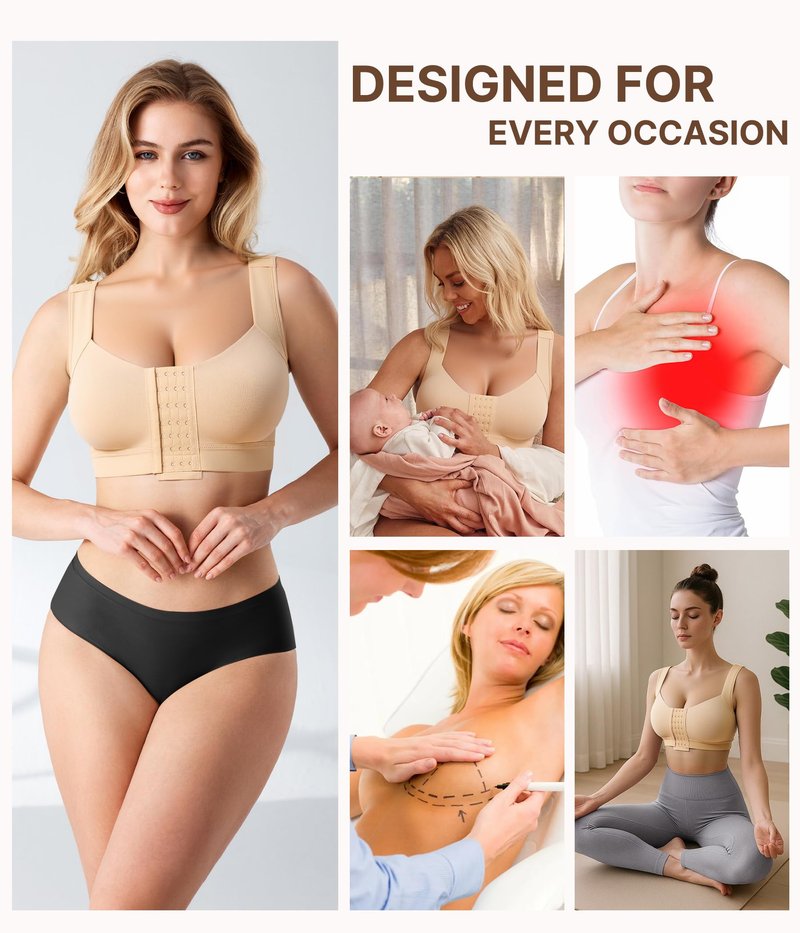 BRABIC Front Closure Post Surgery Compression Bras for Women Mastectomy Bra with Adjustable Straps Wirefree Beige