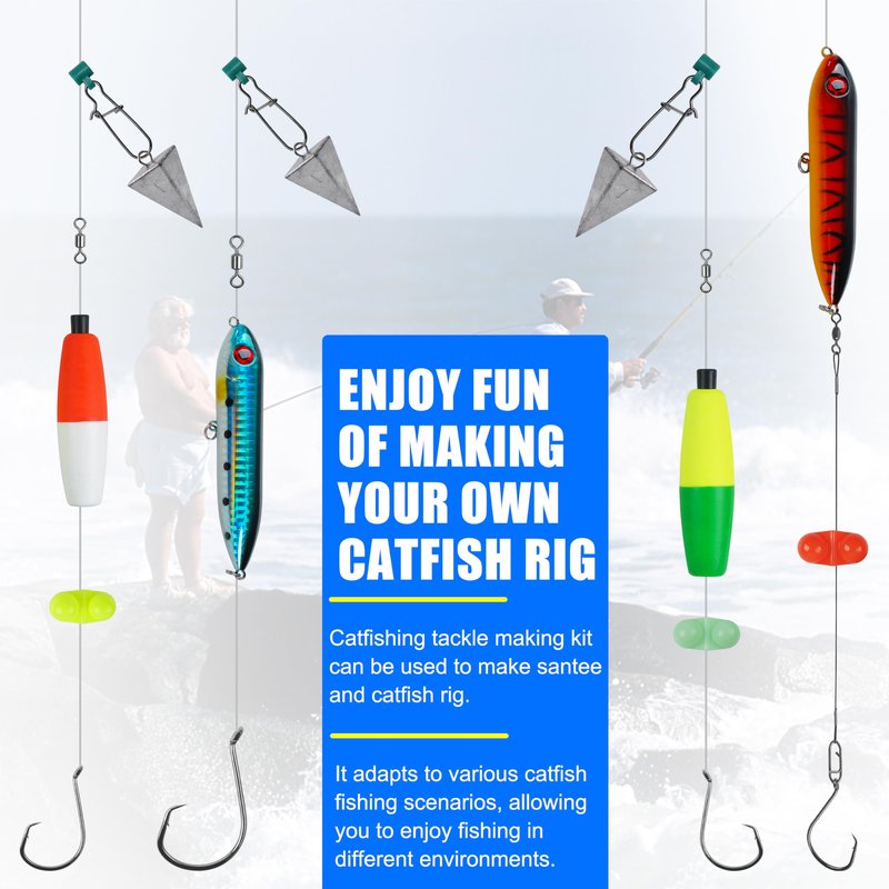 SILANON Catfish Rig Catfishing Tackle Making Kit, 86pcs Catfish Tackle Kit Santee Rig with Catfish Floats Peg Floats Rattle Beads Catfish Hooks Swivels Pyramid Weights Catfishing Gear Equipment