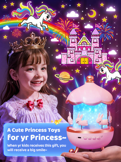 Unicorn Night Light for Kids, with 15 Films & 10 White Noises, Rechargeable 1200mAh Toddler Night Light with 360° Rotation, Remote Control Unicorn Gifts for Girls, Toys for 1 Year Old Girls