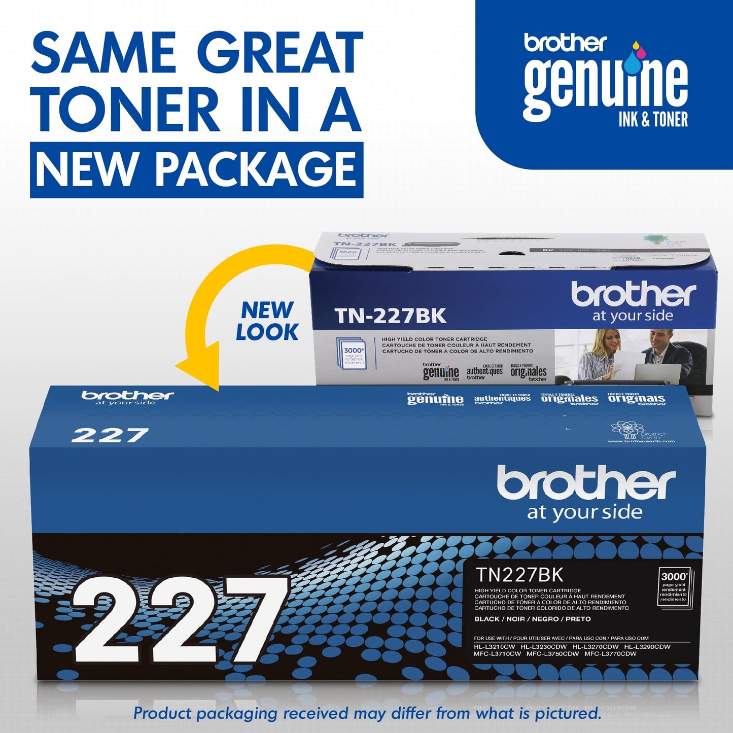 Brother Genuine TN227, TN227BK, High Yield Toner Cartridge, Replacement Black Toner, Page Yield Up to 3,000 Pages, TN227BK, Amazon Dash Available