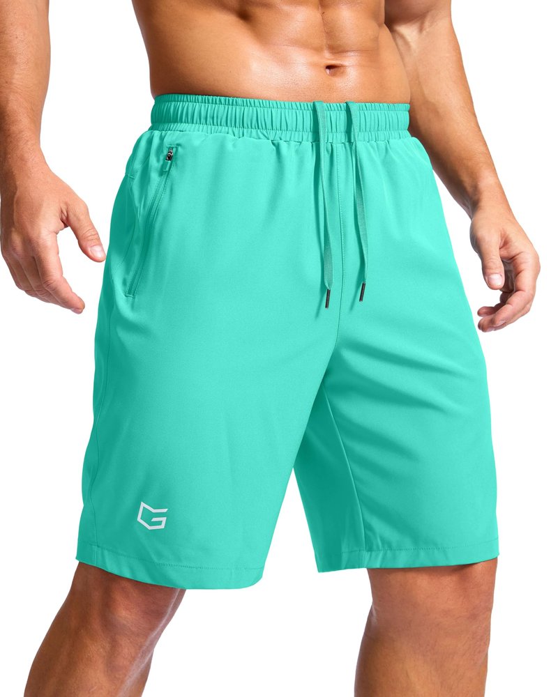 G Gradual Men's Athletic Running Shorts with Zipper Pockets Quick Dry 7"/ 5"/ 9" Workout Gym Shorts for Basketball Hiking(Light Green,9XXXL)