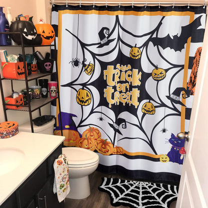 Estmy Gothic Bath Mat Spider Web Black Halloween Bathroom Rugs Non Slip Machine Washable, Funky Spooky Cute Fun Bath Mat Shower Rugs Halloween Bathroom Decor Ultra Soft Great Absorbency