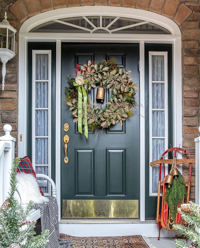 DILATATA 6Pcs Christmas Glitter Leaves Holly Leaves 23" Artificial Champagne Holly Leaf Picks Sprays Giltter Stems for Christmas Tree DIY Xmas Wreath Garland Home Decor - Champagne