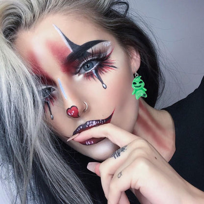 DAYANEY Halloween Earrings for Women Ghostface Earings as Nightmare Movie Before Chrsitmas Gifts, Green Ghost Earrings for Girls Cute Boogcy Costume Halloween Accessories Christmas Jewelry