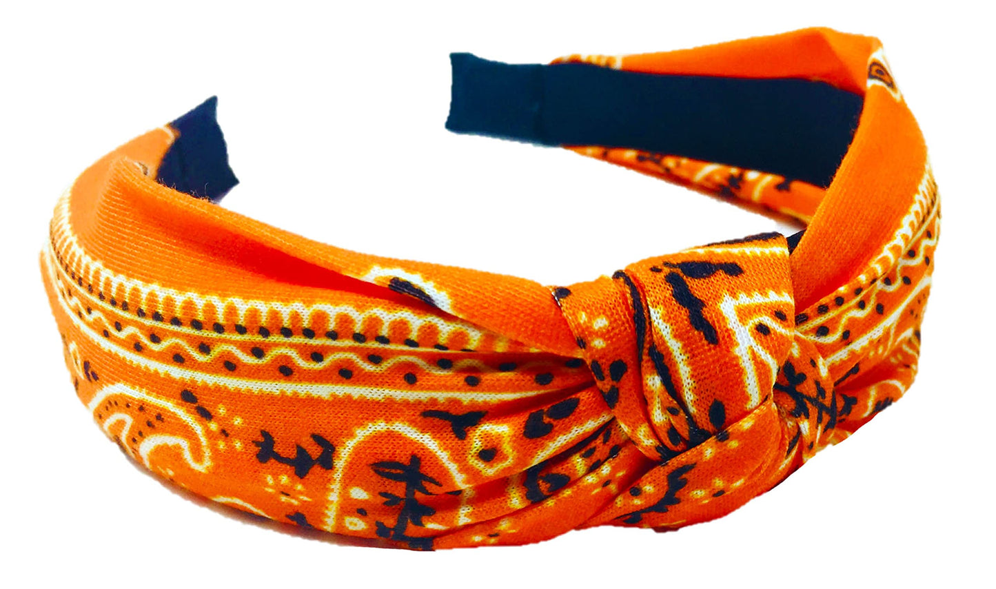 Shimmer Anna Shine Fall & Halloween Orange Knotted Bandana & Bunny Ear Headbands & Scrunchie 3 Pack Set – Soft Cotton-Spandex, One‑Size Women & Girls