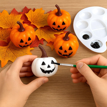 DomeStar 42 PCS Artificial Pumpkins Decorations, 12PCS Fake Pumpkins with 30Packs Maple Leaves and 1Packs String Lights for Fall Harvest Crafts Halloween Thanksgiving Decor