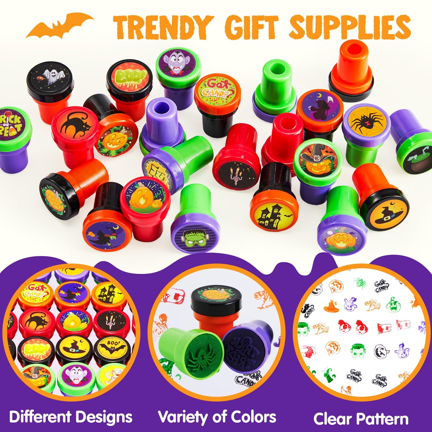JOYIN 50 Pcs Halloween Stamps for Kids, 25 Designs Assorted Plastic Stamps Bulk, Trick Or Treat Stampers for Halloween Party Favor Gifts, Halloween Goodie Bag Fillers Classroom Game Prizes