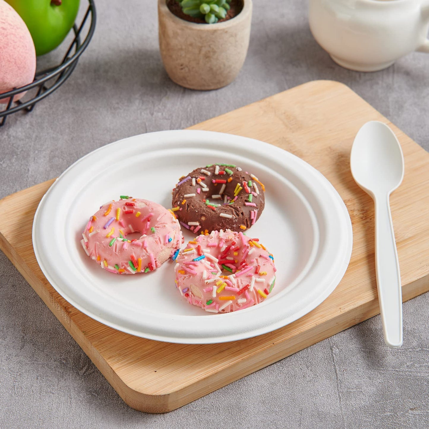 ECOLipak 6.85 Inch Compostable Dessert Paper Plates, 150 Pack Disposable Biodegradable Heavy Duty Eco-friendly Sugarcane Bagasse Halloween Plates for Party