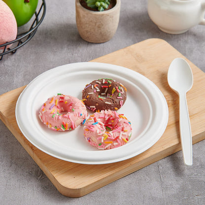 ECOLipak 6.85 Inch Compostable Dessert Paper Plates, 150 Pack Disposable Biodegradable Heavy Duty Eco-friendly Sugarcane Bagasse Halloween Plates for Party