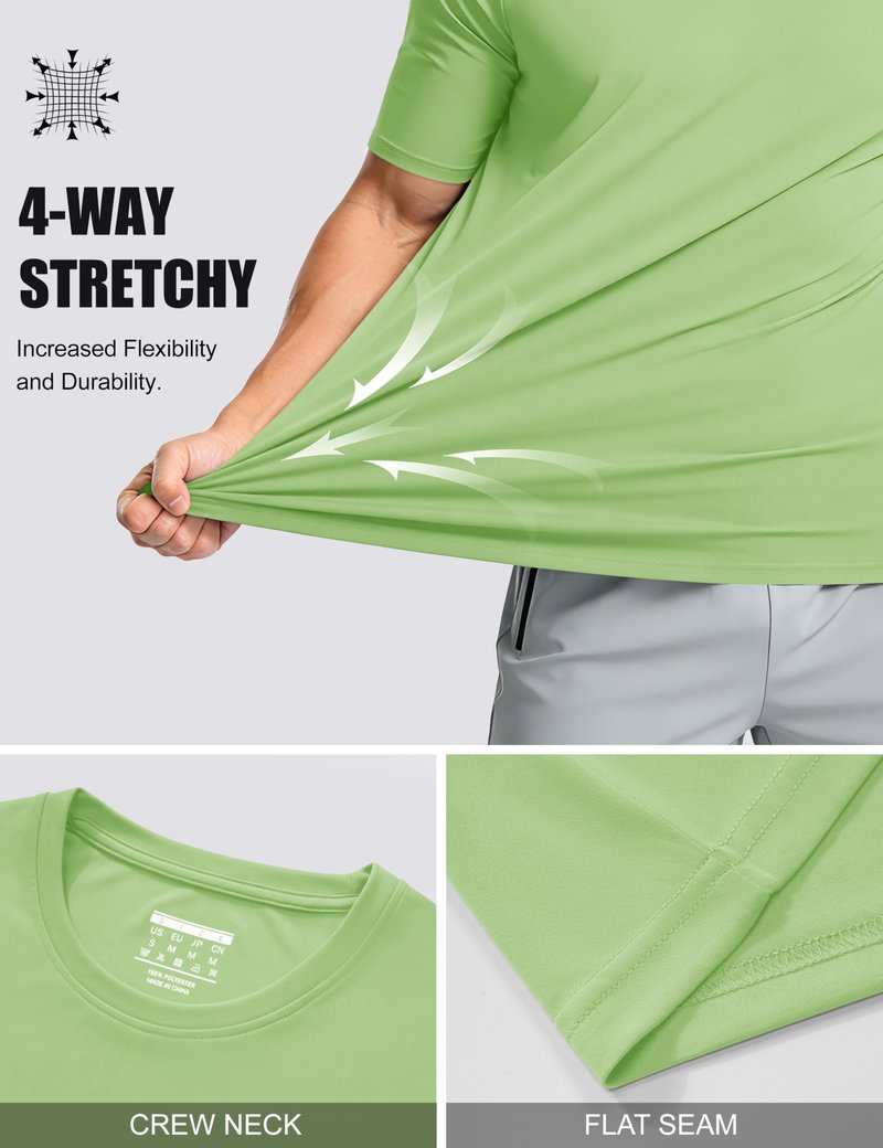 MAGCOMSEN UPF 50 Shirts for Men Short Sleeve Summer T-Shirt UV Protection Running Shirts Quick Dry T Shirts Light Green L