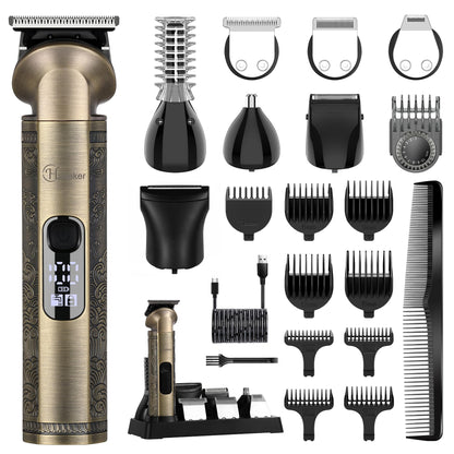 Hatteker Beard Trimmer Kit Professional Hair Clipper Zero Gapped T-Blade Electric Razor Shaver for Nose Ear Body Face Mustache Trimmer for Men Cordless Grooming Kit Waterproof 8 in 1