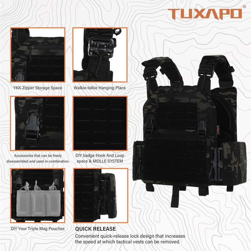 Tactical Molle Vest - Lightweight Modular Design with Quick Release | Adjustable Fit for All Sizes