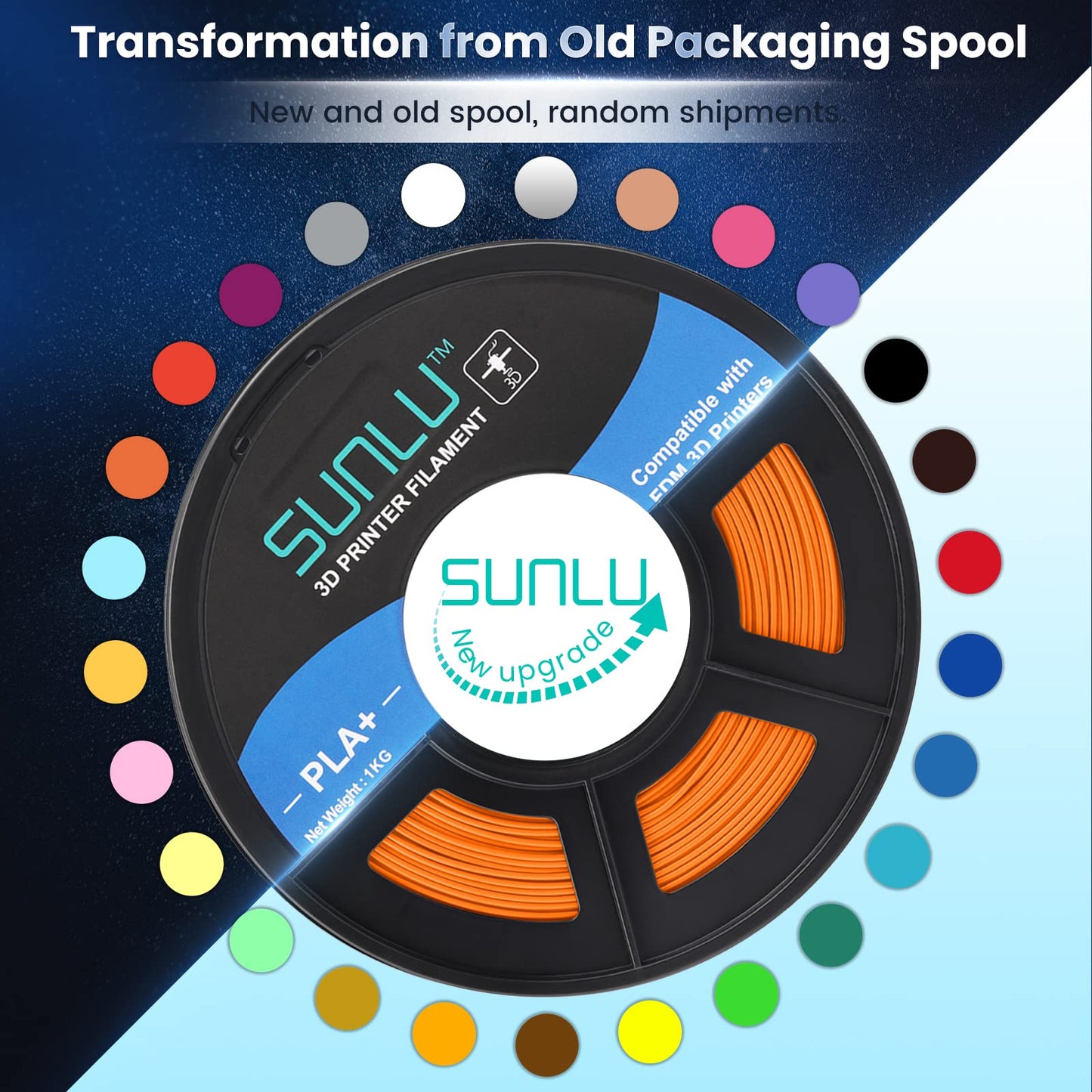 SUNLU PLA Plus 3D Printer Filament, 1.75mm PLA+ 3D Filament for FDM 3D Printer & 3D Pens, Neatly Wound Filament, Strong and Toughness, Dimensional Accuracy +/- 0.02 mm, 1KG Spool(2.2 LBS), Orange