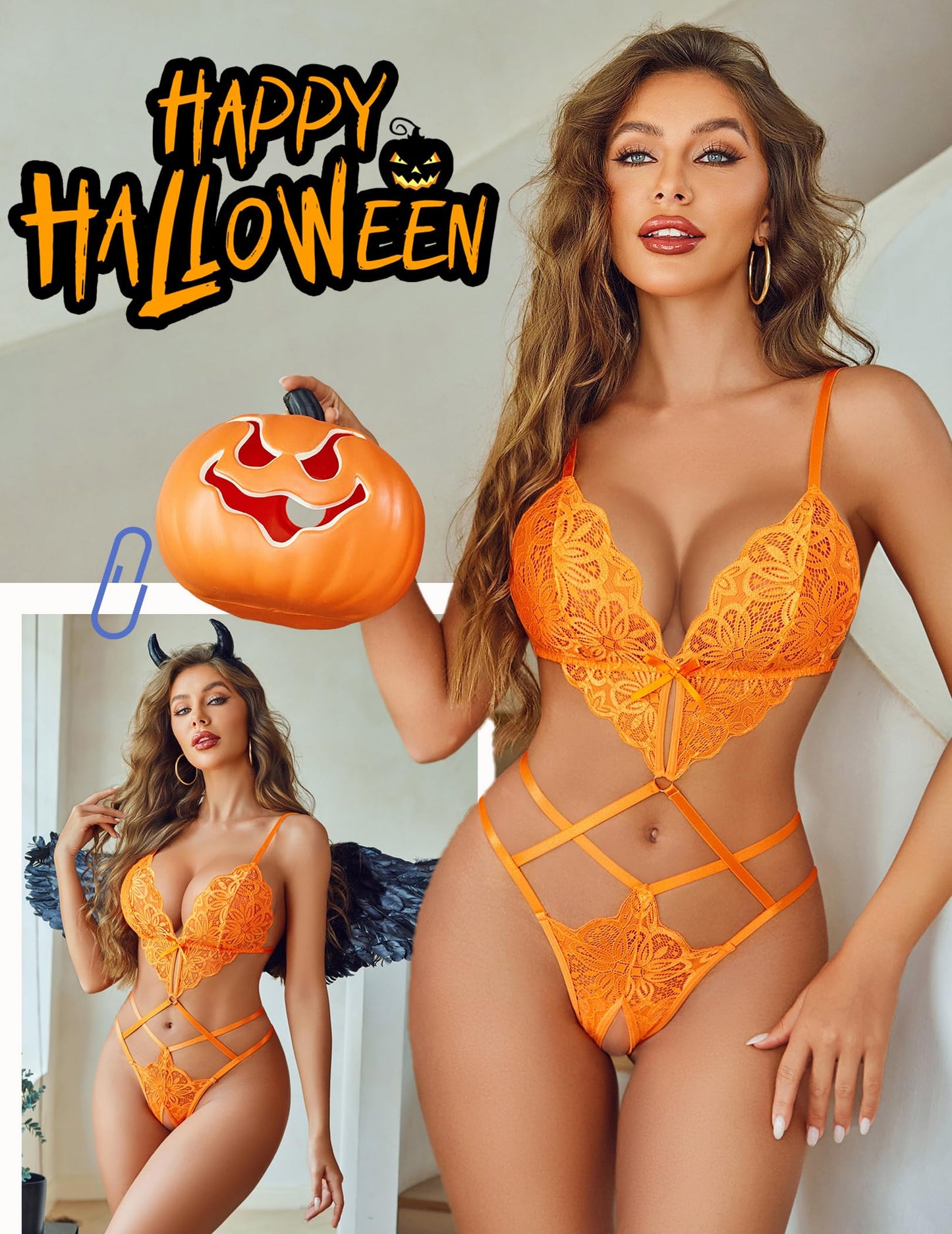 Avidlove Women Teddy Lingerie Lace Bodysuit Cross Straps One Piece Bodysuit Halloween Outfit