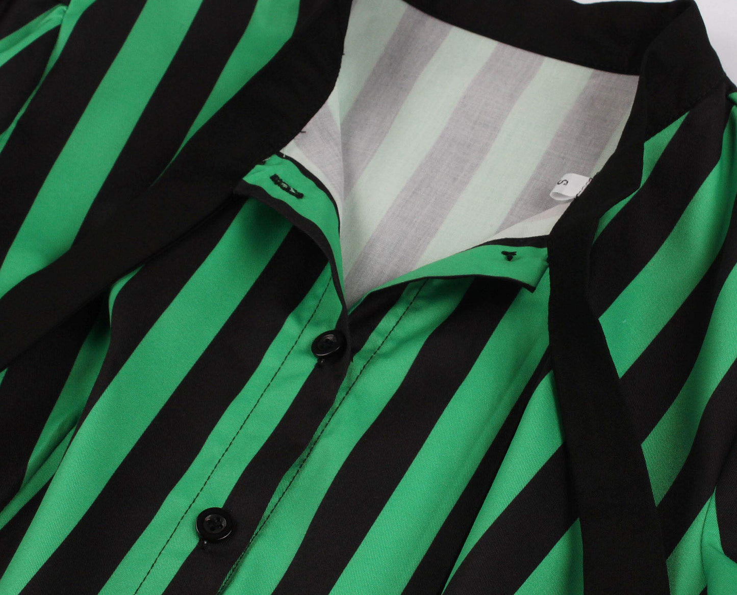 Wellwits Women's Tie Neck Halloween Gothic Black and Green Stripe Vintage Dress L