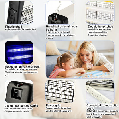 2 Pcs Electric Bug Zapper Indoor Insect Killer with Replacements Bulbs 20W Blue Light Powerful 2800V Attract Fly and Mosquito Traps with Circuit No Load Protection Outdoor Plug in Pest Control