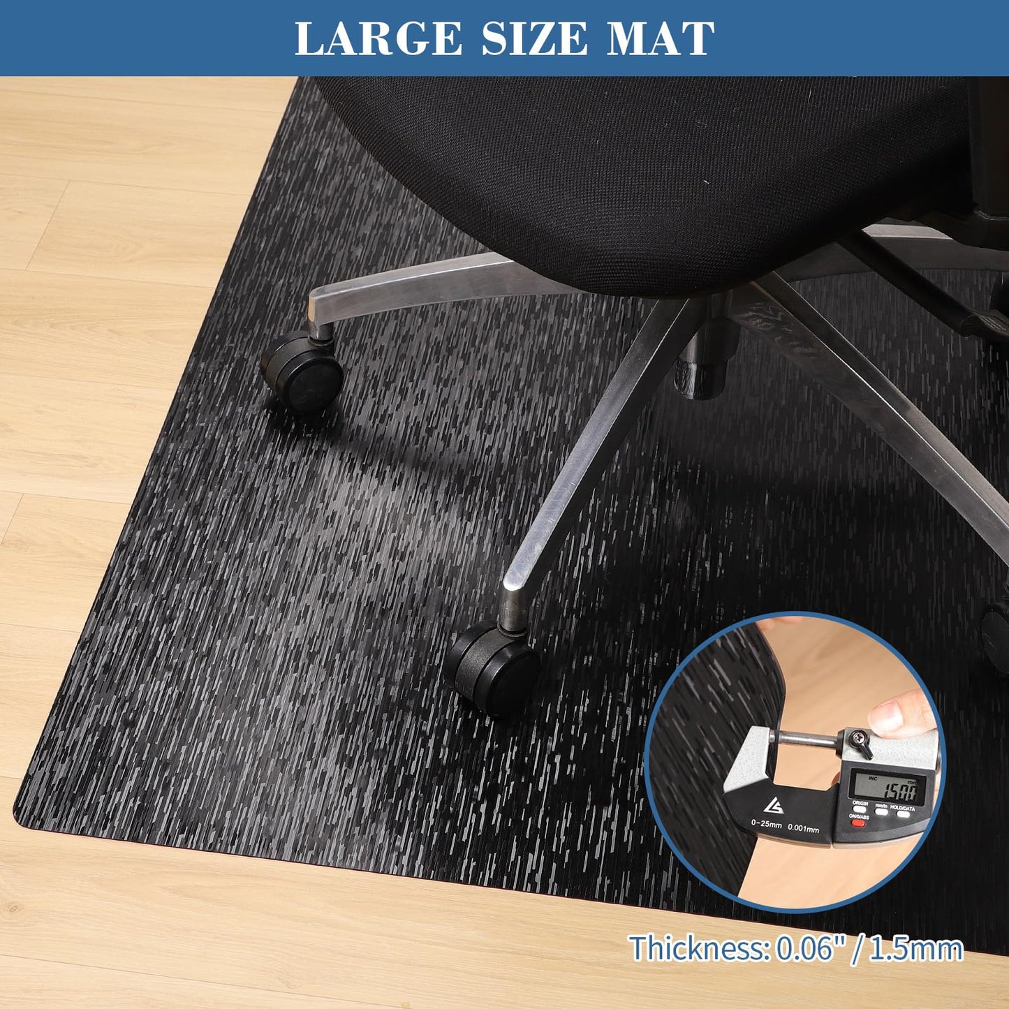 Office Chair Mat, TYDLE 50" x 65" Large Chair Mat for Hard Floor, Vinyl Floor Mat for Gaming Chairs, Slip Resistant Floor Protector Rolling Computer Desk Mat for Hardwood Floor, Black