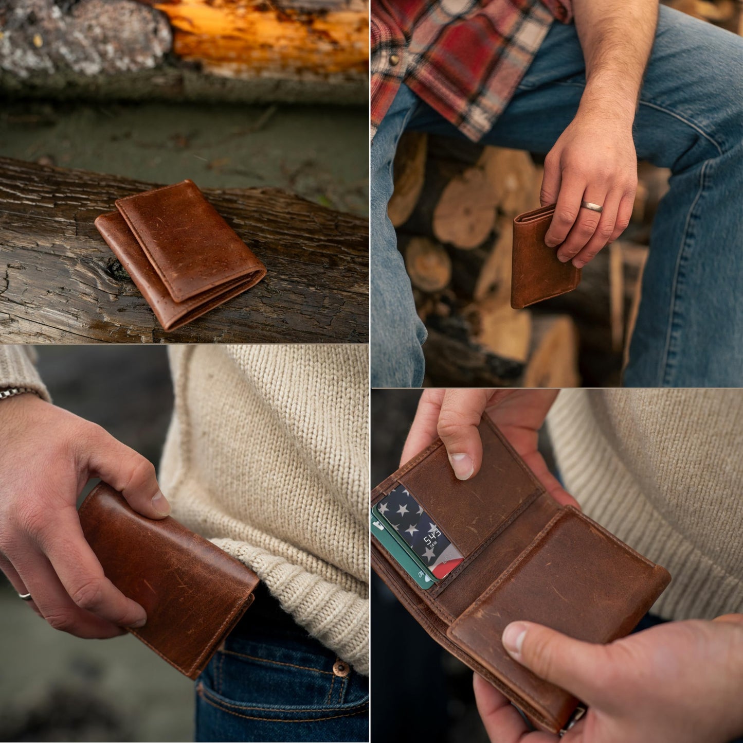 BULL GUARD RFID Genuine Leather Trifold Wallets for Men ID Window, Secret Pocket, RFID Wallet