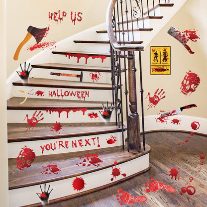 84Pcs Halloween Decorations Handprint Footprint Stickers Clings Decals Window Bathroom Floor Restroom Zombie Decorations Halloween Party Decor,8 Sheets