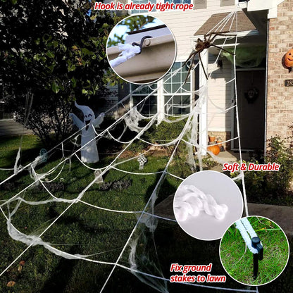 200" Halloween Spider Web + 59" Giant Spider Decorations Fake Spiders with Triangular Huge Spiders Web for Indoor Outdoor Halloween Decorations Yard Home Costumes Parties Haunted House Décor