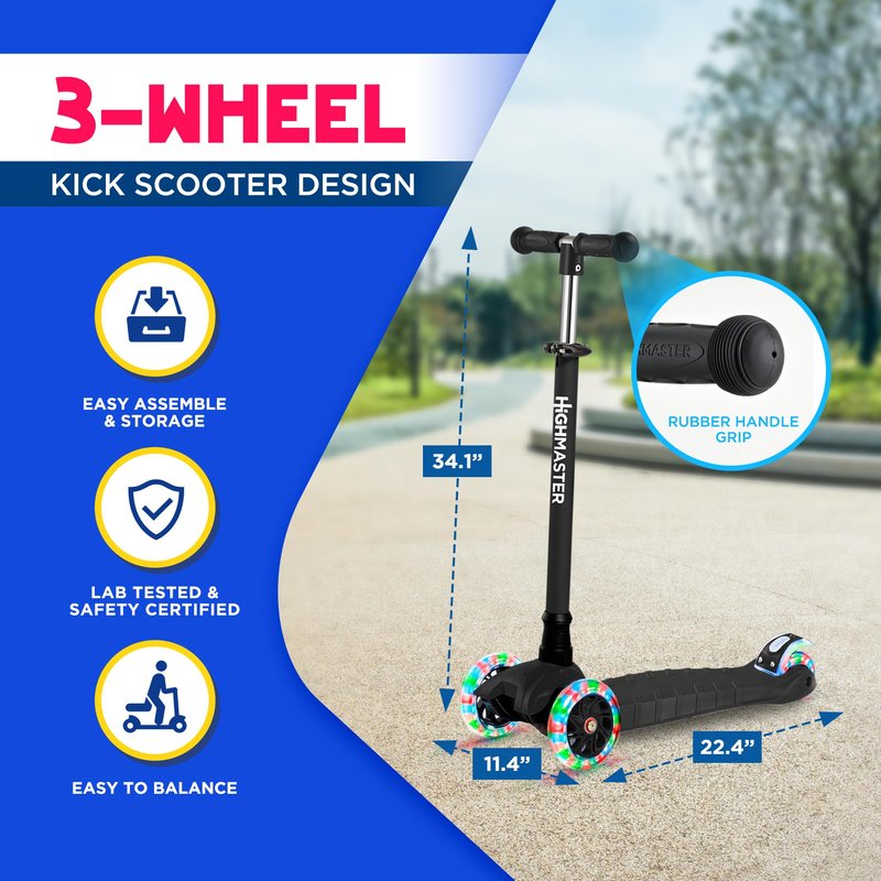 Highmaster 3-Wheel Toddler Scooter for Boys – Light-Up Wheels, Safe Ride for Ages 2+ – Holds Up to 165 lbs (Purple)
