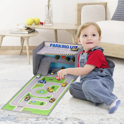 Livememory Toy Car Storage Box - Toy Garage Box for Boys with Car Rug Play Mat (Not Included Cars)
