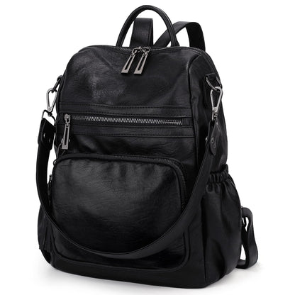 UTO Laptop Backpack Womens Teenage Girls School Bag Ladies Travel Rucksack Multi Compartments Anti Theft Pocket PU Leather Black