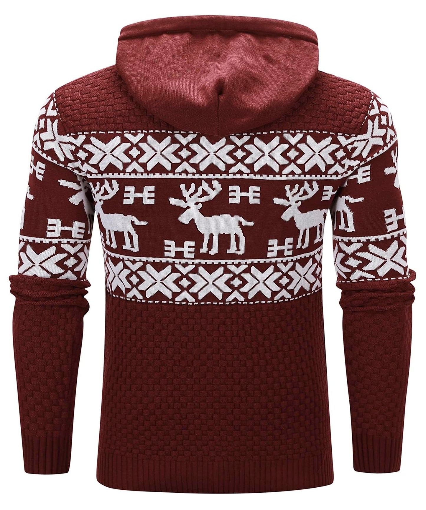 Zaitun Men's Christmas Elk & Geo Pattern Drawstring Hooded Sweater