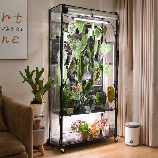 Bstrip Indoor Greenhouse Cabinet with Pegboard, Indoor Greenhouse with Grow Light, 4 Pack 96W Full Spectrum Plant Lights, Ideal for Indoor Plant, Foliage Plants, 35.4"x13.8"x71"