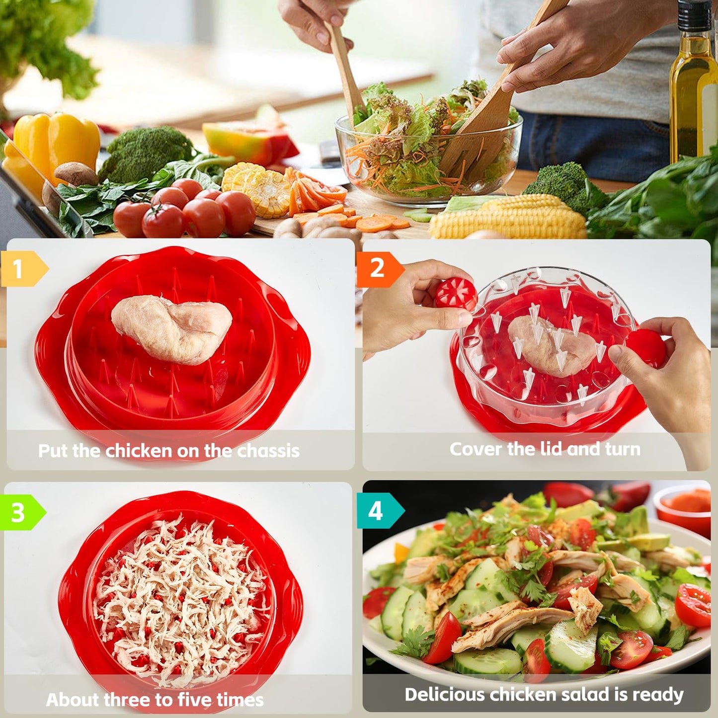 Chicken Shredder Tool Twist Large with Brush,Visible Kitchen Meat Shredder Grinder Machine,Strong Anti-Slip Base,Ergonomic Handle,BPA Free,Suitable for Pork Beef Chicken