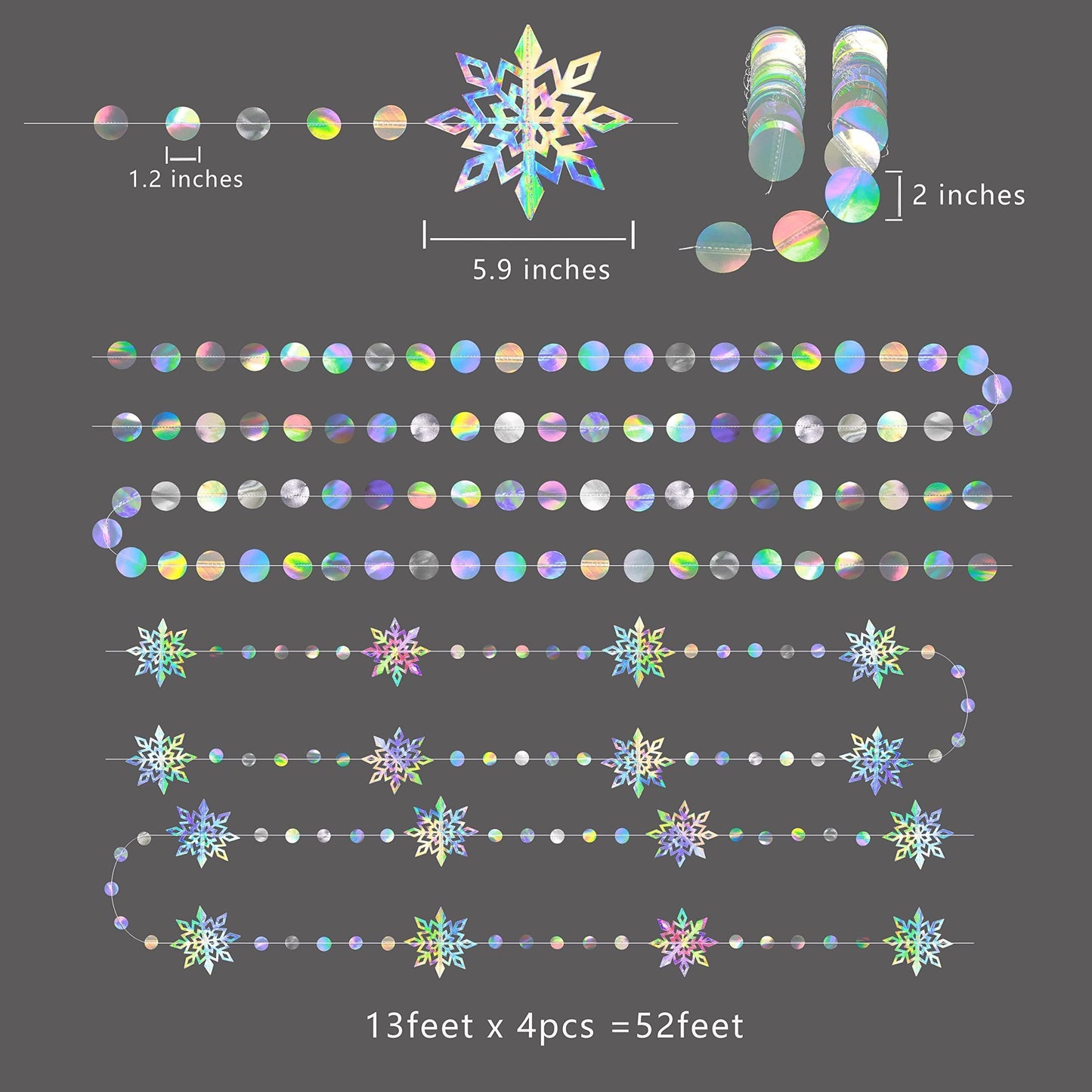 Cheerland Iridescent Snowflake Garland Winter Wonderland Hanging Decorations Holographic Snowflakes Ceiling Streamer for Christmas Onederland Frozen Birthday Decor Wedding Xmas Party Supplies