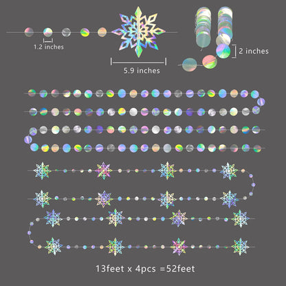 Cheerland Iridescent Snowflake Garland Winter Wonderland Hanging Decorations Holographic Snowflakes Ceiling Streamer for Christmas Onederland Frozen Birthday Decor Wedding Xmas Party Supplies