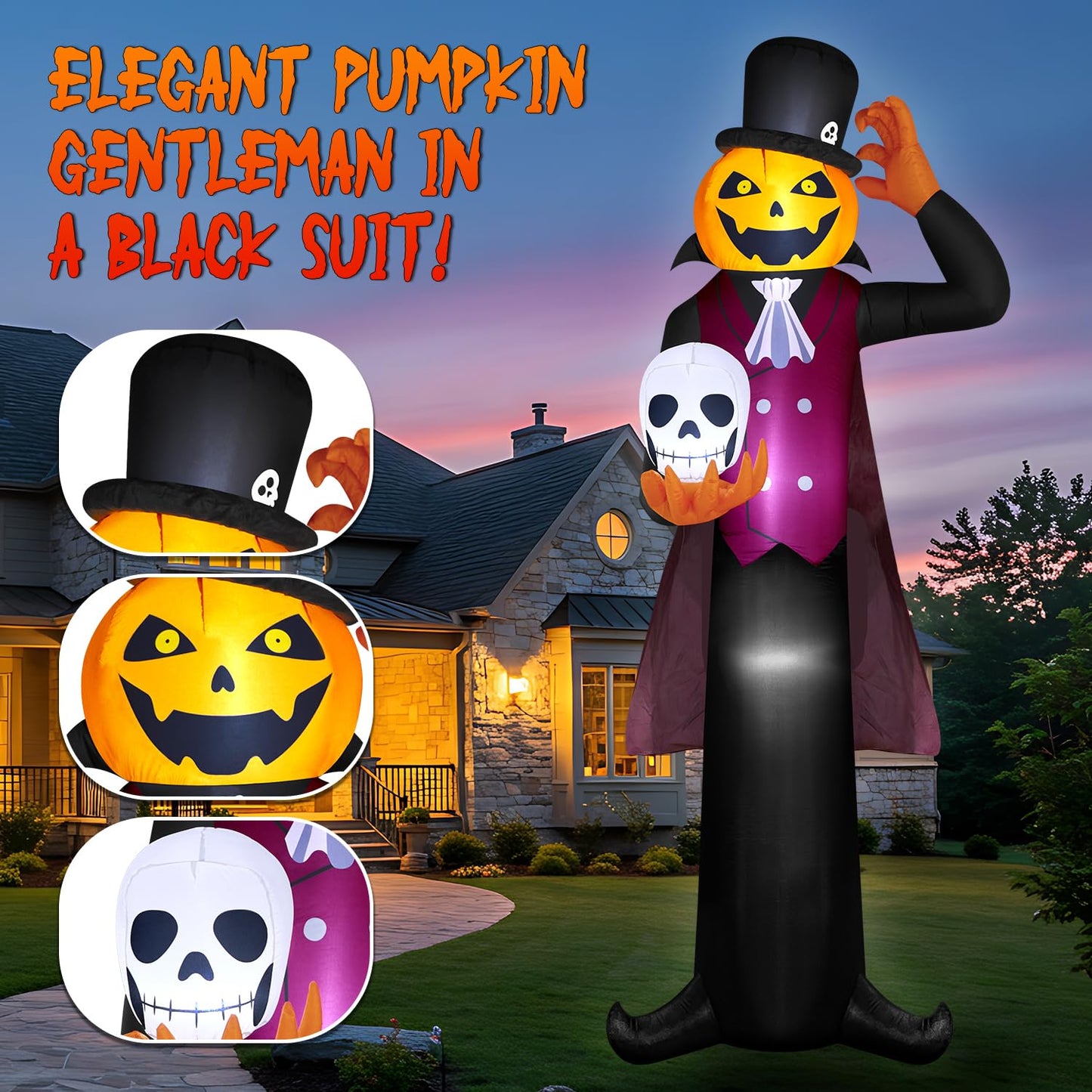 12FT Giant Halloween Inflatables Pumpkin Ghost Vampire, Halloween Decorations Outdoor Spooky Blow Ups Yard Decoration Large Huge Creepy Blowups Built-in Full-Body LEDs for Holiday Party Lawn