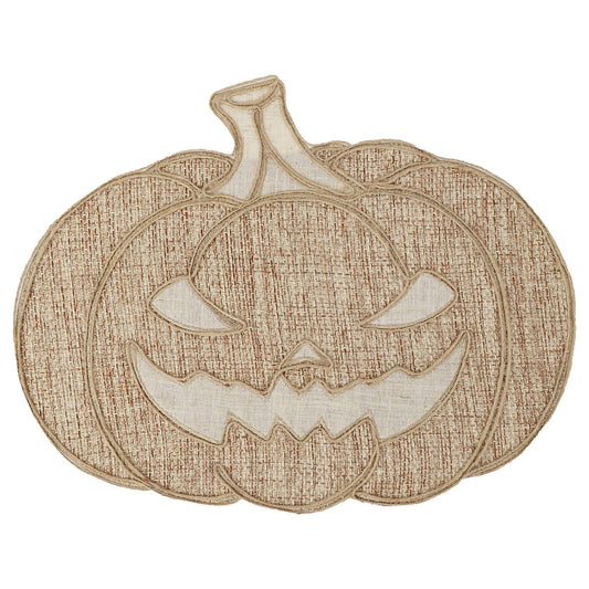 Feuille Halloween Placemats Set of 4 – Jack O Lantern Placemats for Halloween Natural Color Burlap, Polyester Pumpkin Placemats for Indoor Decorations