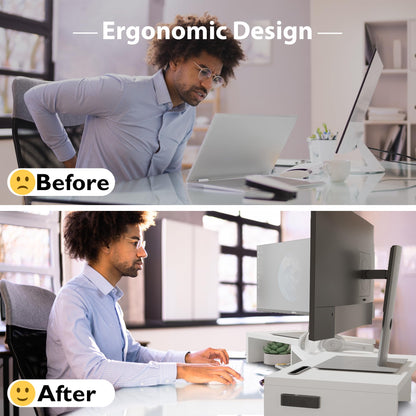 BONTEC Dual Monitor Stand for Desk, Adjustable Length and Angle Monitor Stand Riser with Smartphone Holder, Desk Shelf for Top of Desk, Computer Monitor Stand with Storage, Office Desk Organizer, White