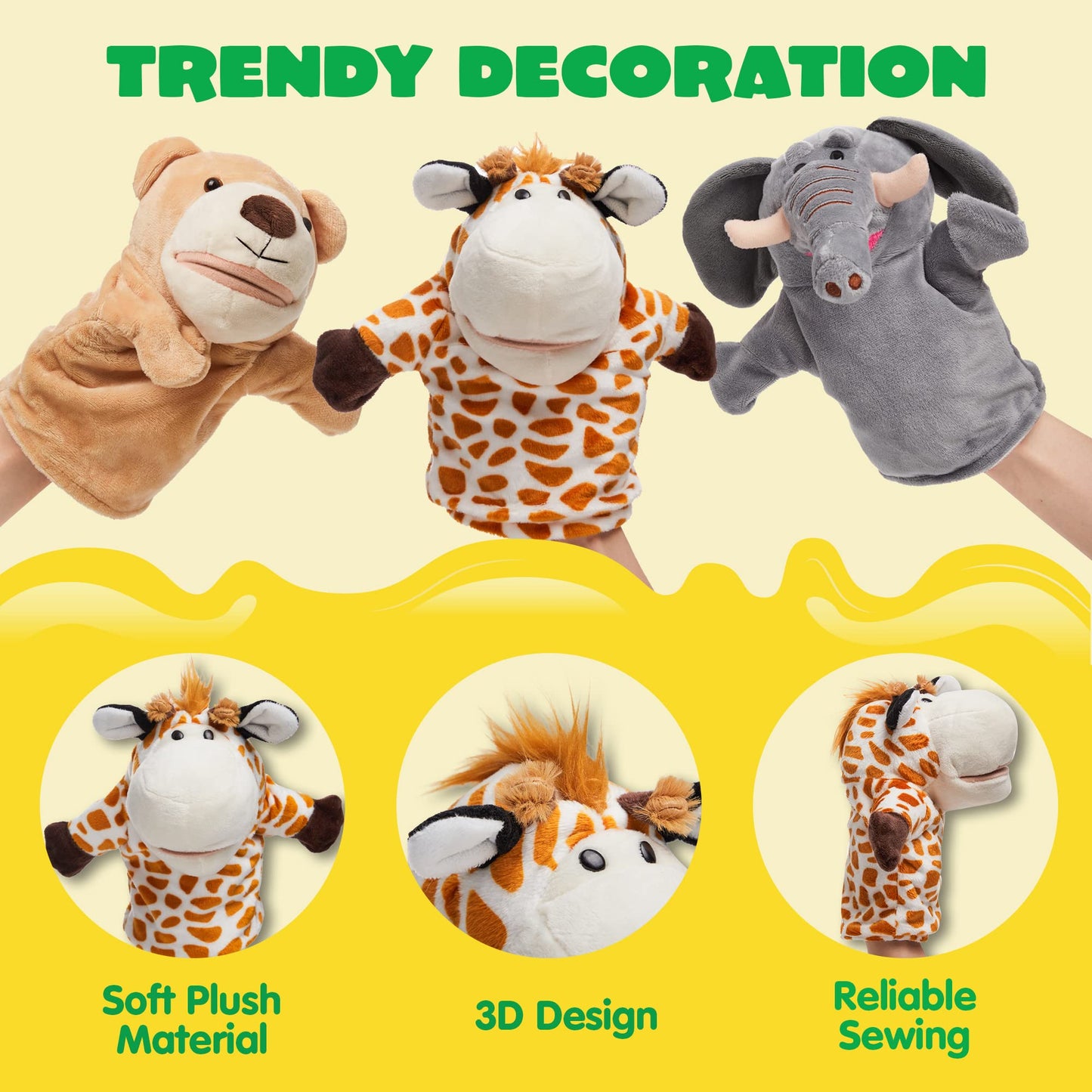 JOYIN Animal Friends Deluxe Kids Hand Puppets with Working Mouth (Pack of 6) for Imaginative Play, Show Theater, Easter/Birthday Party Supplies