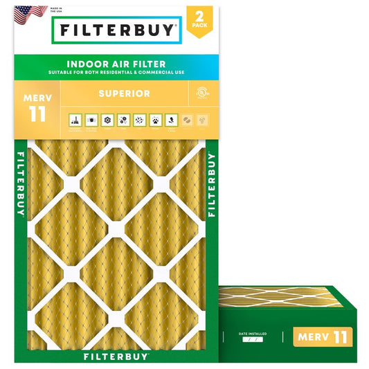 Filterbuy 14x25x4 Air Filter MERV 11 Superior Pet & Allergy Defense (2-Pack), Electrostatic Pleated HVAC AC Furnace Filters Replacement, Made in USA (Actual Size: 13.88 x 24.88 x 3.63)